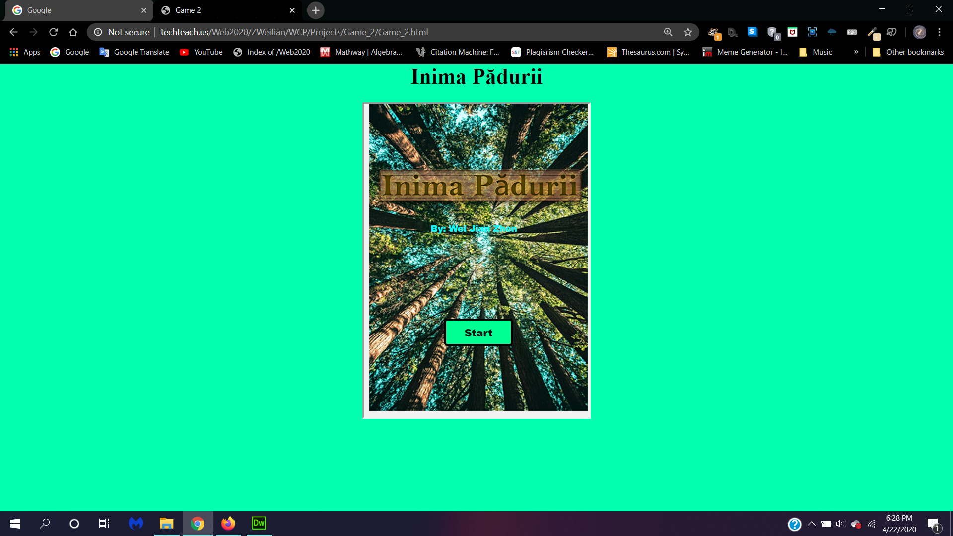 Screenshot of Game 2/Inima Pădurii and its website